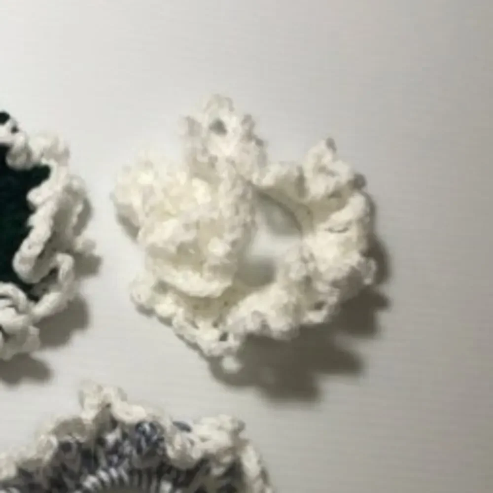 NWT White, Gray Green Handmade Crocheted Hair Scrunchie by Dawny Set of 3